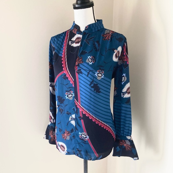 Ann Taylor Floral Popover Long Sleeve Blouse Size M - Picture 3 of 10